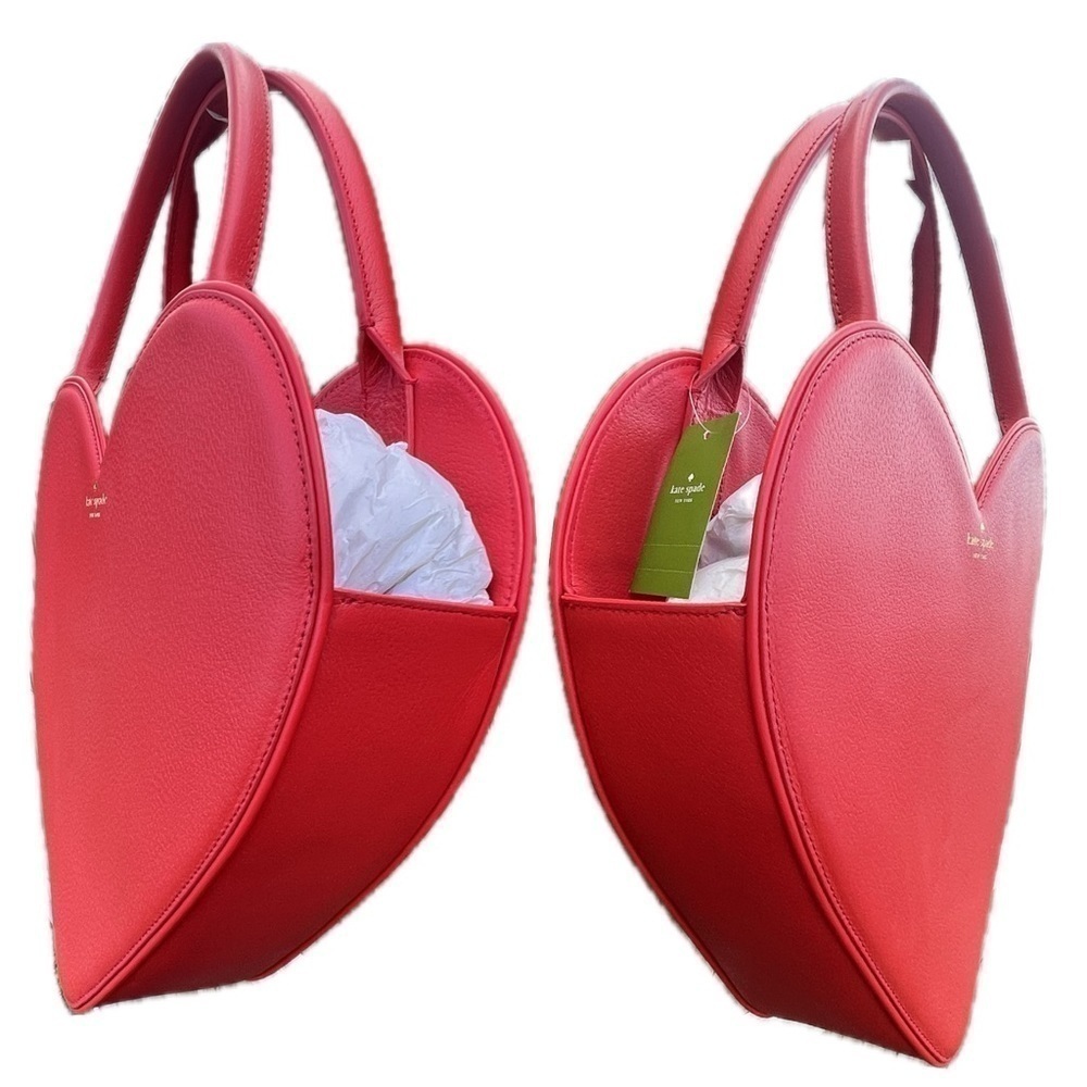 Kate Spade Dolly Red Heart Large Rose Colored Glasses Leather Novelty Rare Bag - Picture 7 of 11